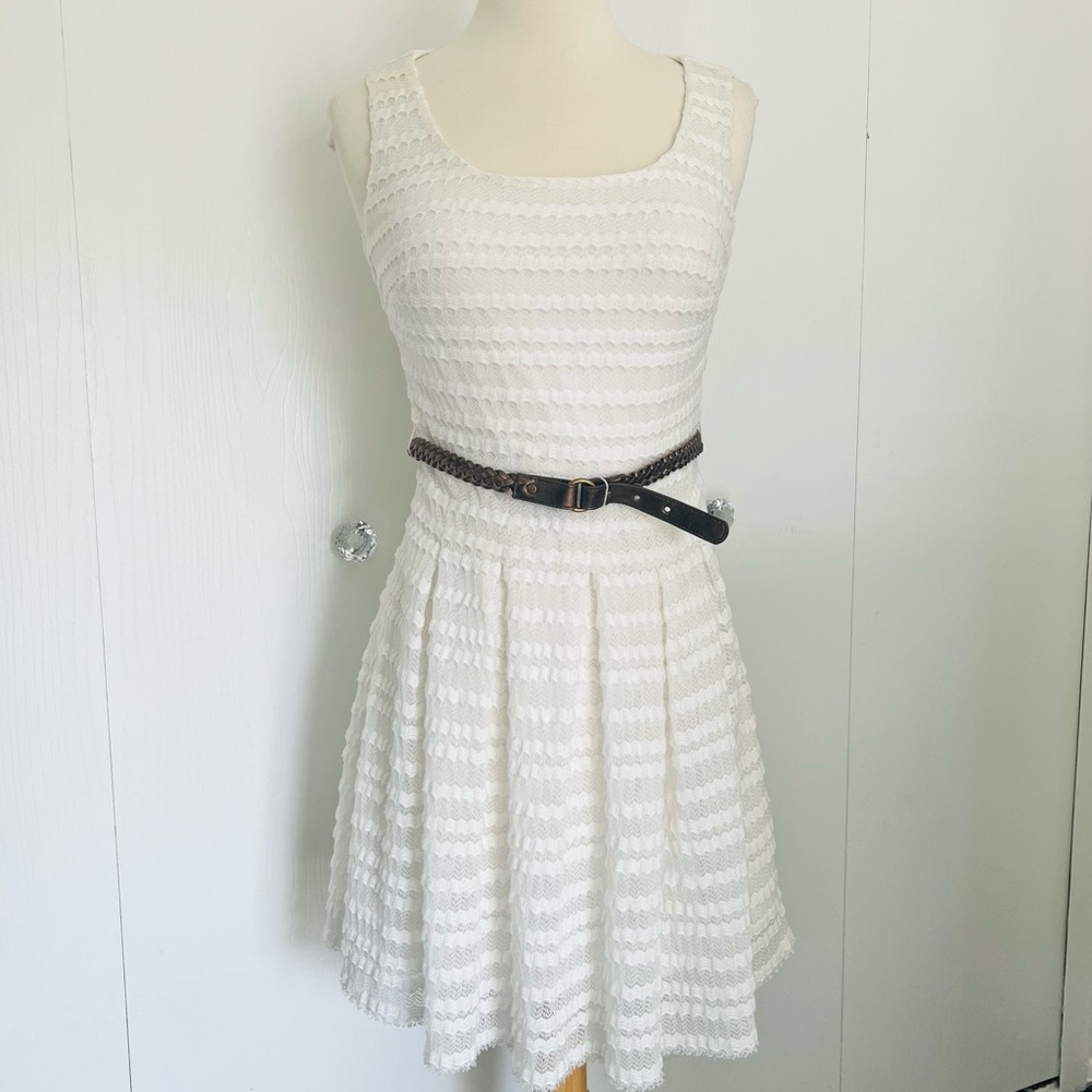 GUESS Los Angeles Ivory Lace Belted Dress